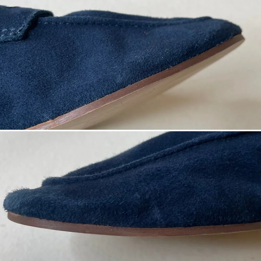 Kenneth Cole Dean Navy Unlined Suede Flexible Penny Loafer Flats Size 6